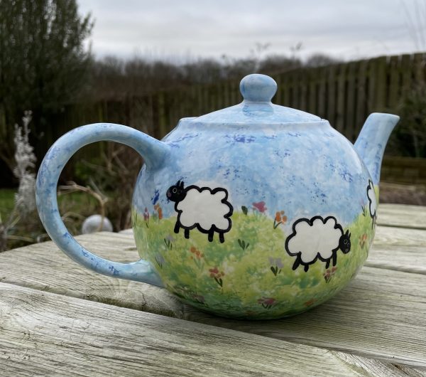 Springtime Sheep Design Teapot, Ceramic Pottery Shop, Gifts for Friends and Family - Image 2