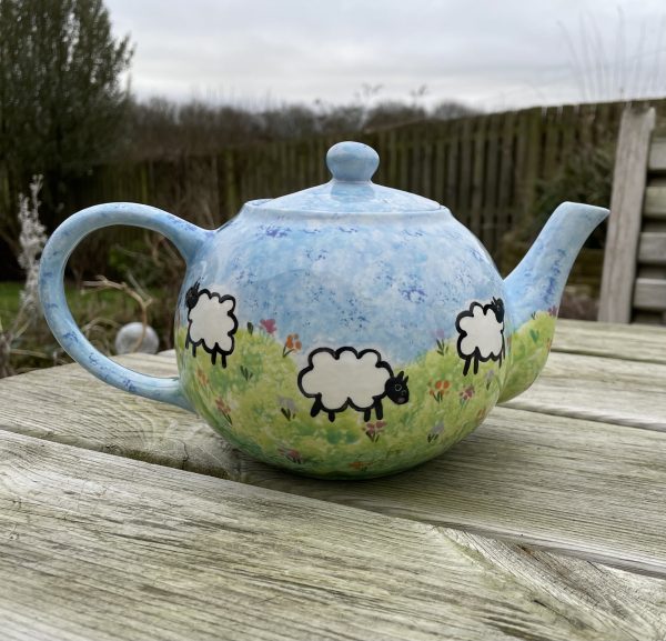 Springtime Sheep Design Teapot, Ceramic Pottery Shop, Gifts for Friends and Family