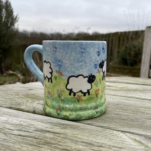Mugs. Hand Painted Spring Sheep, Lambs, Mug, Ceramic Pottery Shop, Gifts for Friends and Family