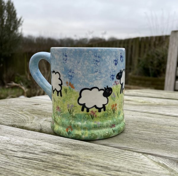 Mugs. Hand Painted Spring Sheep, Lambs, Mug, Ceramic Pottery Shop, Gifts for Friends and Family