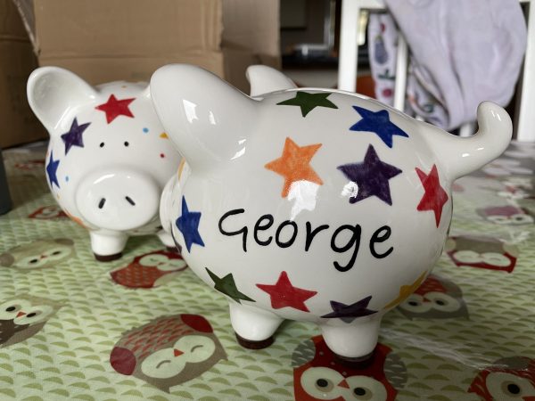 Hand Painted Piggy Bank, Multicoloured Stars, Ceramic Pottery, Gifts for Children, Baptism, Christening, Large - Image 9