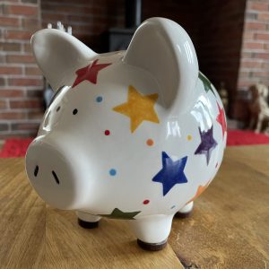 Multicoloured Star, Piggy Bank, Hand Painted, Baptism, Christening, Ceramic Pottery, Gifts for Children, Medium