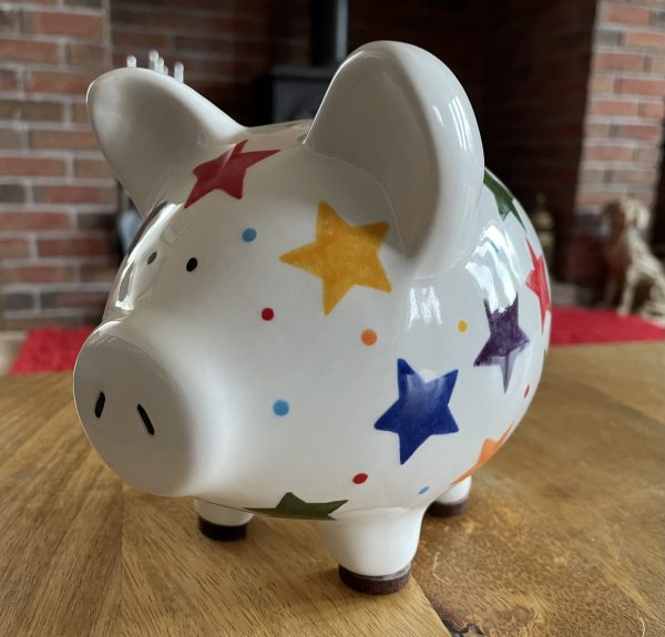 Multicoloured Star, Piggy Bank, Hand Painted, Baptism, Christening, Ceramic Pottery, Gifts for Children, Medium