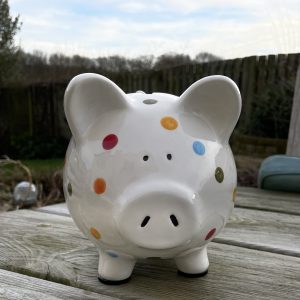 Hand Painted Piggy Bank, Multicoloured Spots, Ceramic Pottery, Gifts for Children, Baptism, Christening, Large