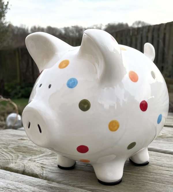 Hand Painted Piggy Bank, Multicoloured Spots, Ceramic Pottery, Gifts for Children, Baptism, Christening, Large - Image 7