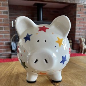 Hand Painted Piggy Bank, Multicoloured Stars, Ceramic Pottery, Gifts for Children, Baptism, Christening, Large