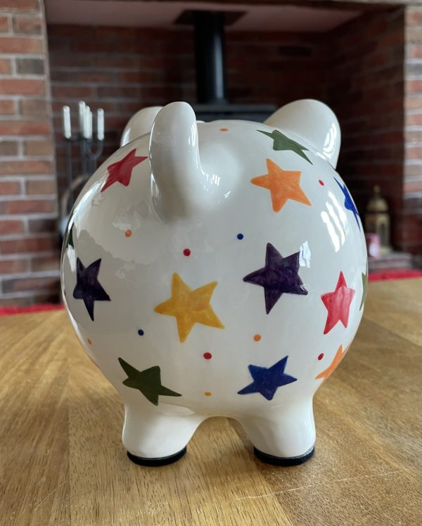 Hand Painted Piggy Bank, Multicoloured Stars, Ceramic Pottery, Gifts for Children, Baptism, Christening, Large - Image 8