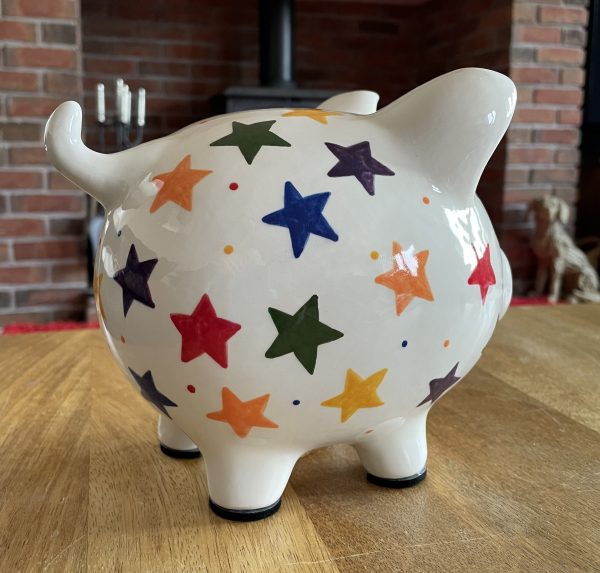 Hand Painted Piggy Bank, Multicoloured Stars, Ceramic Pottery, Gifts for Children, Baptism, Christening, Large - Image 3