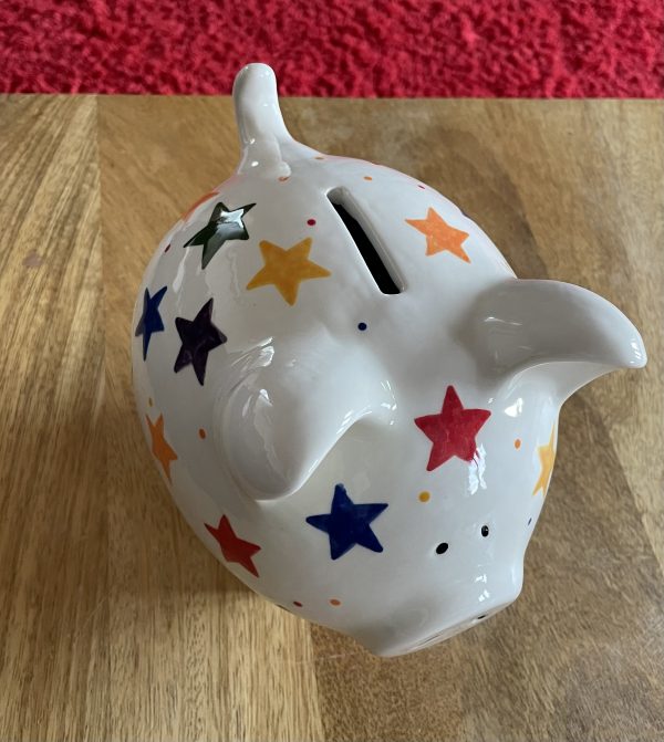 Hand Painted Piggy Bank, Multicoloured Stars, Ceramic Pottery, Gifts for Children, Baptism, Christening, Large - Image 6