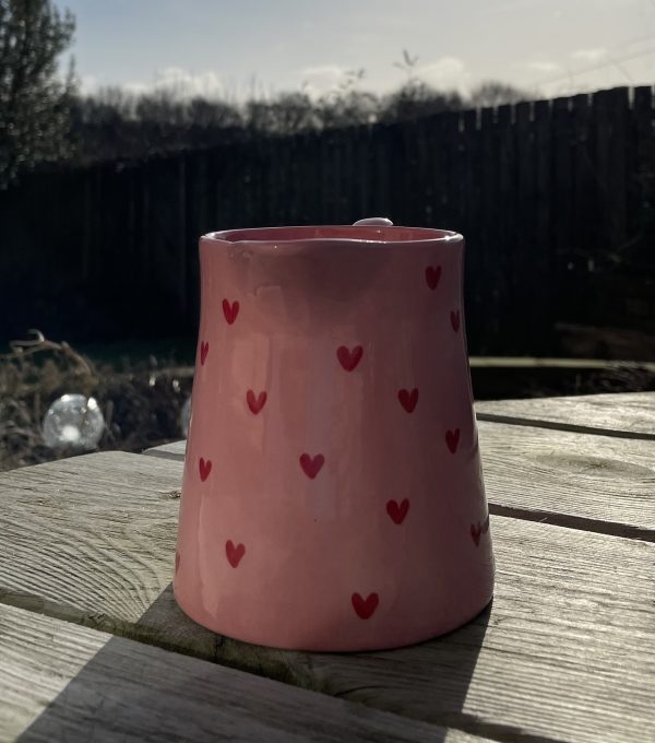 Hand Painted, Small, Pink, Jug, Red Hearts, Ceramic, Pottery, Gifts for Friends and Family - Image 3