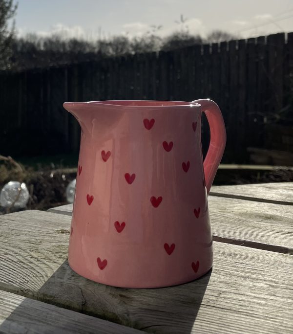 Hand Painted, Small, Pink, Jug, Red Hearts, Ceramic, Pottery, Gifts for Friends and Family - Image 4