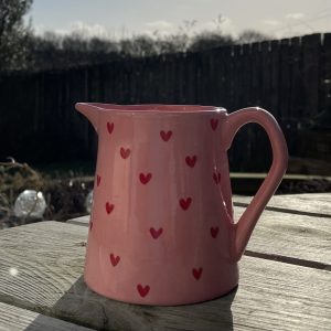 Hand Painted, Small, Pink, Jug, Red Hearts, Ceramic, Pottery, Gifts for Friends and Family