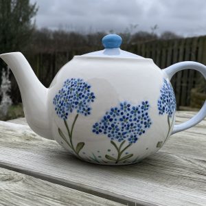 Hand Painted, Blue, White, Hydrangea, Teapot, Ceramic, Pottery, Gifts for Friends and Family