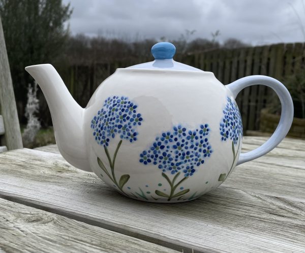 Hand Painted, Blue, White, Hydrangea, Teapot, Ceramic, Pottery, Gifts for Friends and Family