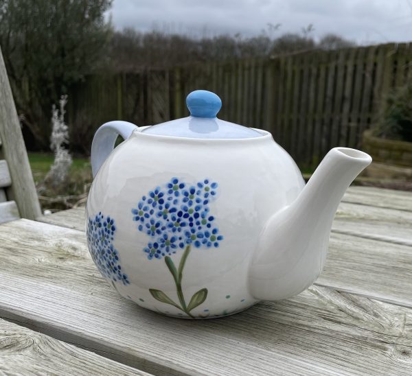 Hand Painted, Blue, White, Hydrangea, Teapot, Ceramic, Pottery, Gifts for Friends and Family - Image 2