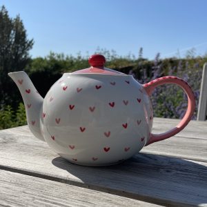 Hand Painted, White, Red, Pink, Sweet Heart, Teapot, Ceramic, Pottery, Gifts for Friends and Family