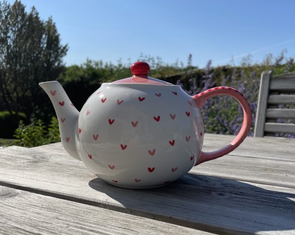 Hand Painted, White, Red, Pink, Sweet Heart, Teapot, Ceramic, Pottery, Gifts for Friends and Family