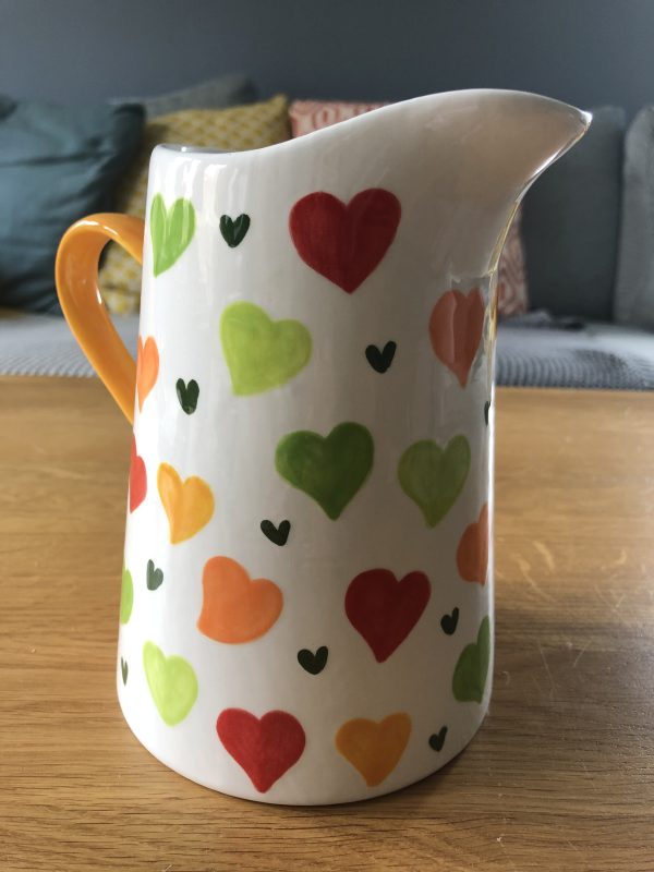 Hand Painted, Orange, Yellow, Green, Red, Big Heart, Jug. Medium, Ceramic, Pottery, Gifts for Friends and Family - Image 2