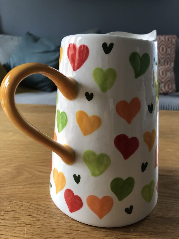 Hand Painted, Orange, Yellow, Green, Red, Big Heart, Jug. Medium, Ceramic, Pottery, Gifts for Friends and Family - Image 4