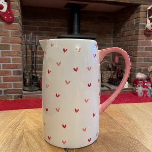 Large, Hand Painted, White, Red and Pink Sweetheart Design Jug,  Ceramic, Pottery, Gifts for Friends and Family