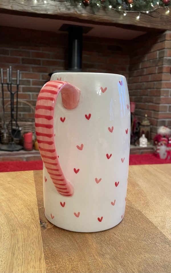 Large, Hand Painted, White, Red and Pink Sweetheart Design Jug,  Ceramic, Pottery, Gifts for Friends and Family - Image 4