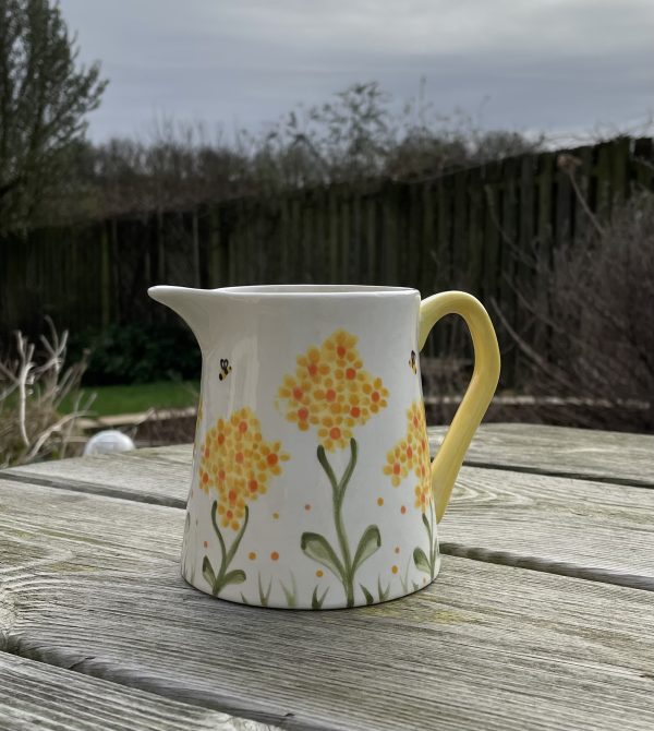 Hand Painted, Small Jug, White with a Yellow Hydrangea Design, Ceramic Pottery Shop, Gifts for Friends and Family