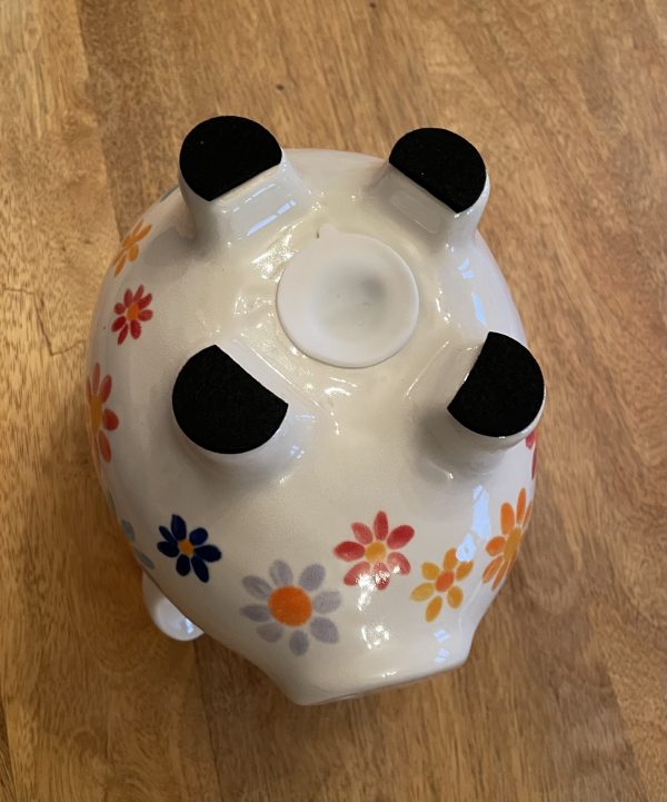 Floral Piggy Bank. White, Hand Painted, Ceramic, Pottery, Large. Gifts, Children, Adults, Birthday, Fun - Image 8