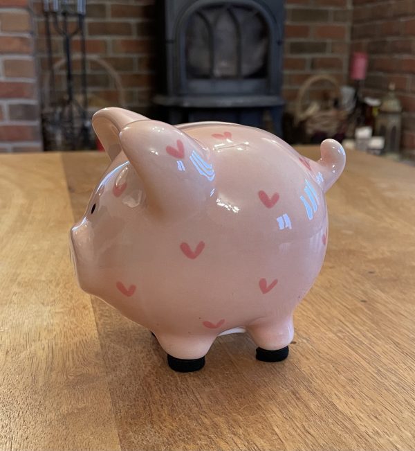 Hand Painted, Piggy Bank, Small, Light Pink, Pink Hearts, Ceramic, Pottery, Gifts, Children, Birthday, Fun - Image 5