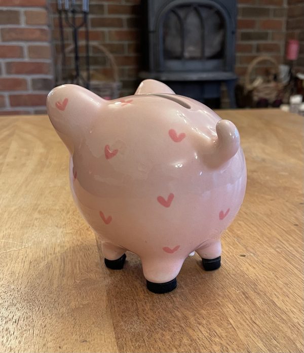 Hand Painted, Piggy Bank, Small, Light Pink, Pink Hearts, Ceramic, Pottery, Gifts, Children, Birthday, Fun - Image 4