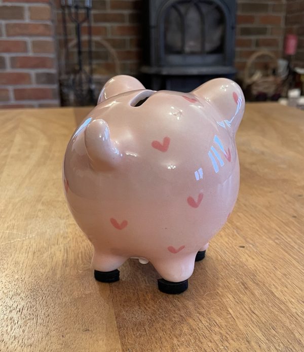 Hand Painted, Piggy Bank, Small, Light Pink, Pink Hearts, Ceramic, Pottery, Gifts, Children, Birthday, Fun - Image 3