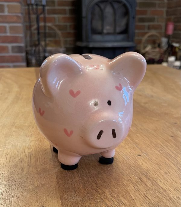 Hand Painted, Piggy Bank, Small, Light Pink, Pink Hearts, Ceramic, Pottery, Gifts, Children, Birthday, Fun - Image 2