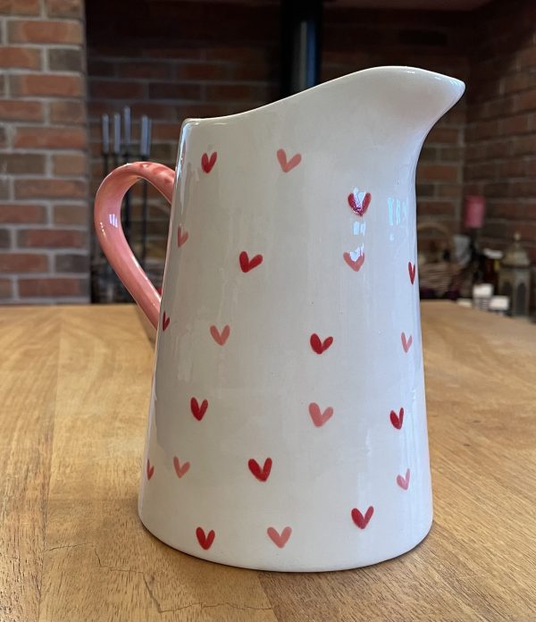 Hand Painted, White, Red, Pink, Sweet Heart, Jug, Medium, Ceramic, Pottery, Gifts for Friends and Family - Image 2