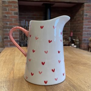 Hand Painted, White, Red, Pink, Sweet Heart, Jug, Medium, Ceramic, Pottery, Gifts for Friends and Family
