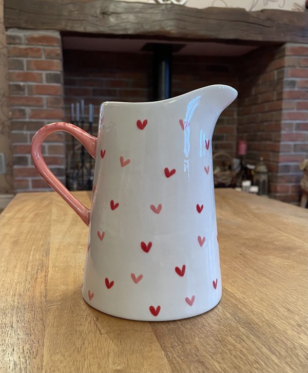 Hand Painted, White, Red, Pink, Sweet Heart, Jug, Medium, Ceramic, Pottery, Gifts for Friends and Family